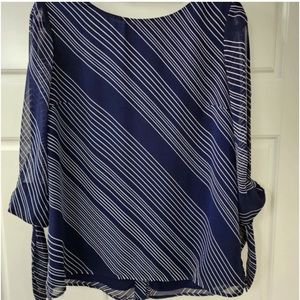 Daniel Rainn | Blue & White Striped | Bow Tie Sleeve | Sheer Button Back Blouse